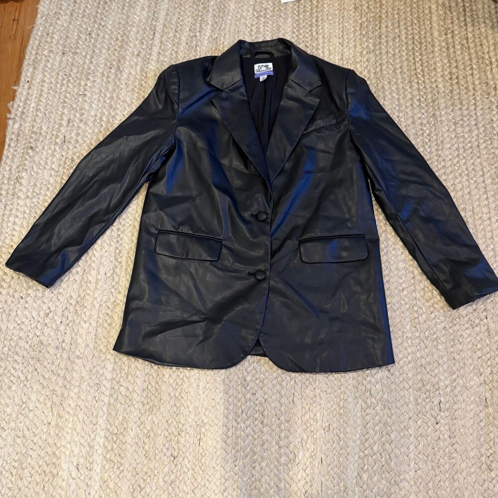 Future Collective Women’s Leather, Black Blazer Size Small